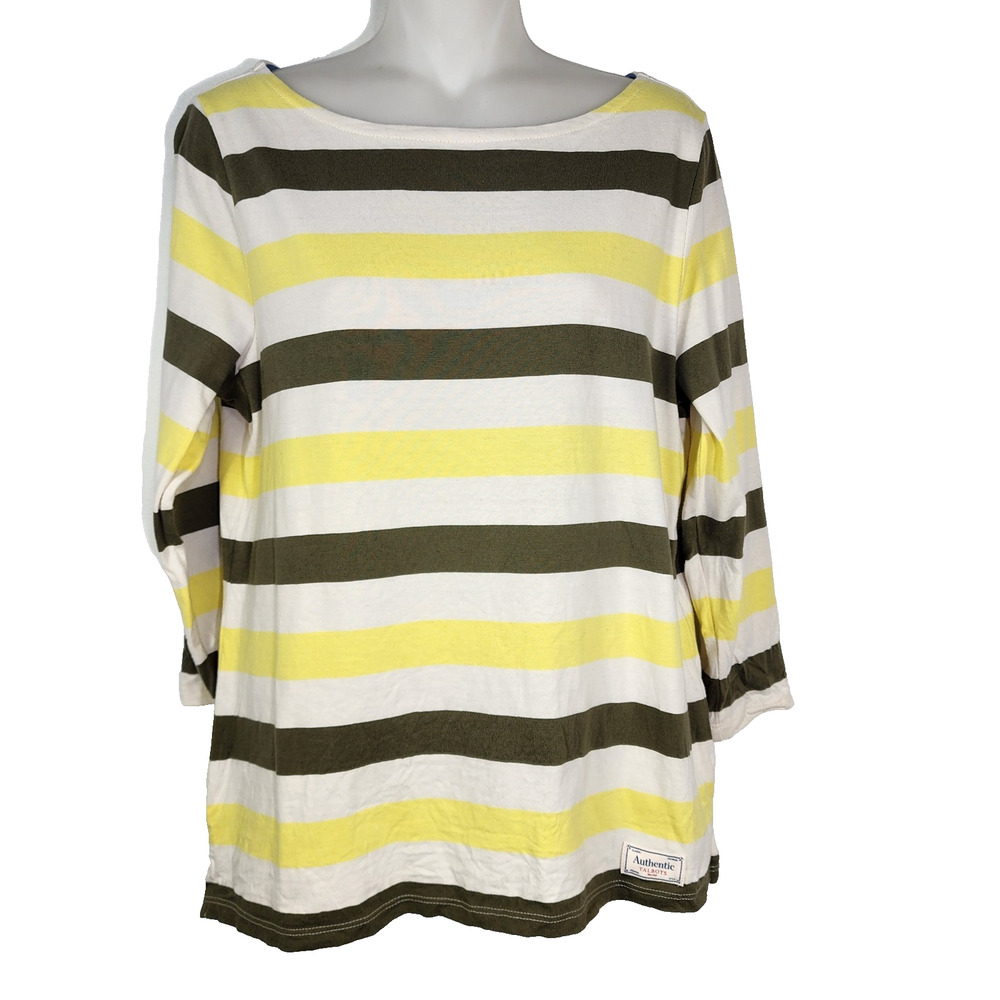Talbots Tee Authentic Women Medium Carlotta Stripe Cotton Bateau 3/4 Sleeve Knit